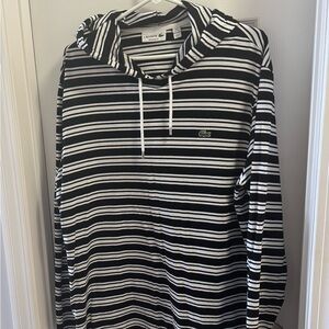 Lacoste Men's Black & White Striped Hooded Shirt Size 7